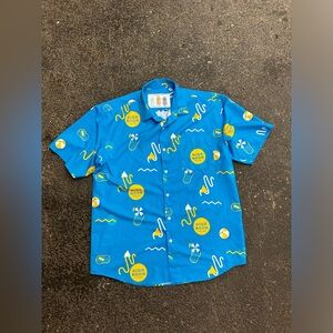 Tropical Bros High Noon Summer Tropical Polo Button Down Shirt Mens Large Blue